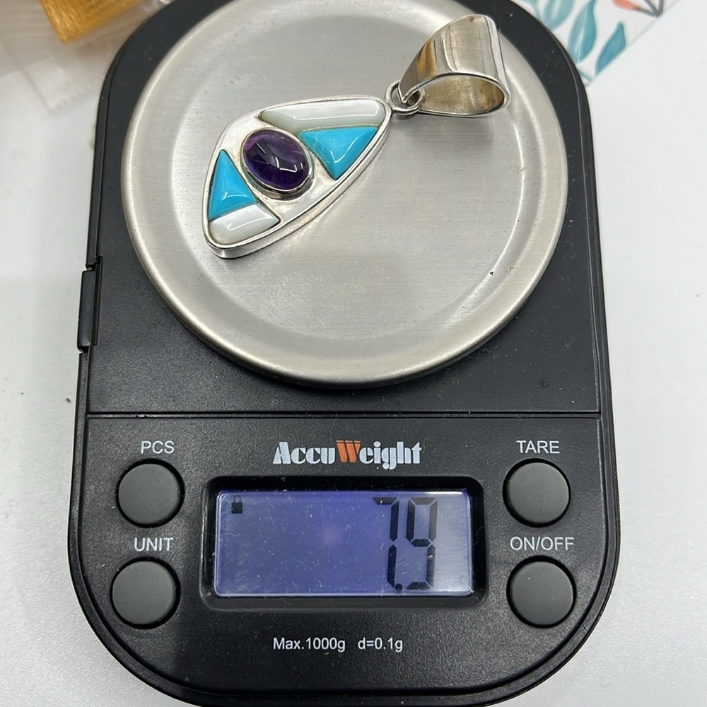 🌊 Jay King Mine Finds 925 Silver Turquoise, Amethyst & MOP Eye Pendant - Picture 9 of 10